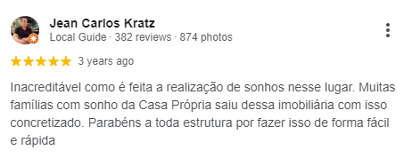 Avaliação no Google Meu Negócio de Jean Carlos sobre sua experiência com a Torresul Imobiliária na compra de imóveis Minha Casa, Minha Vida
