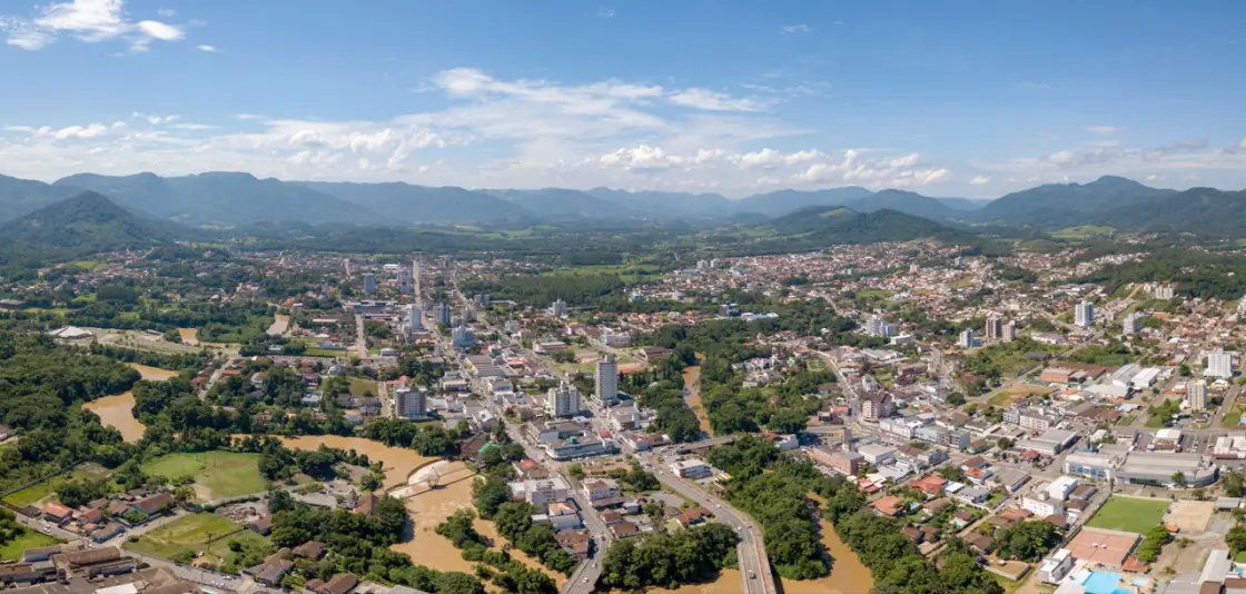 Foto área de Timbó SC, retirada do site https://www.timbo.sc.gov.br/